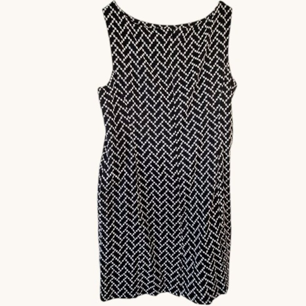 Jones New York Black & White Geometric Embroidered Sheath Dress Sz 16